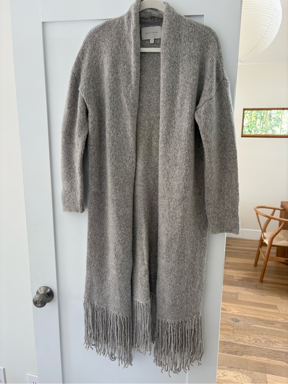 Brochu Walker Long Fringe Hem Open Front Sweater - Light Gray - Picture 3 of 7